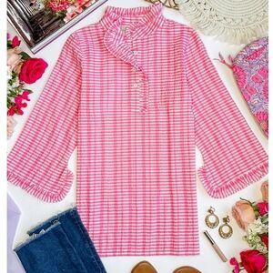 Rungolee Jacqueline Blouse In Petal Pink Seersucker